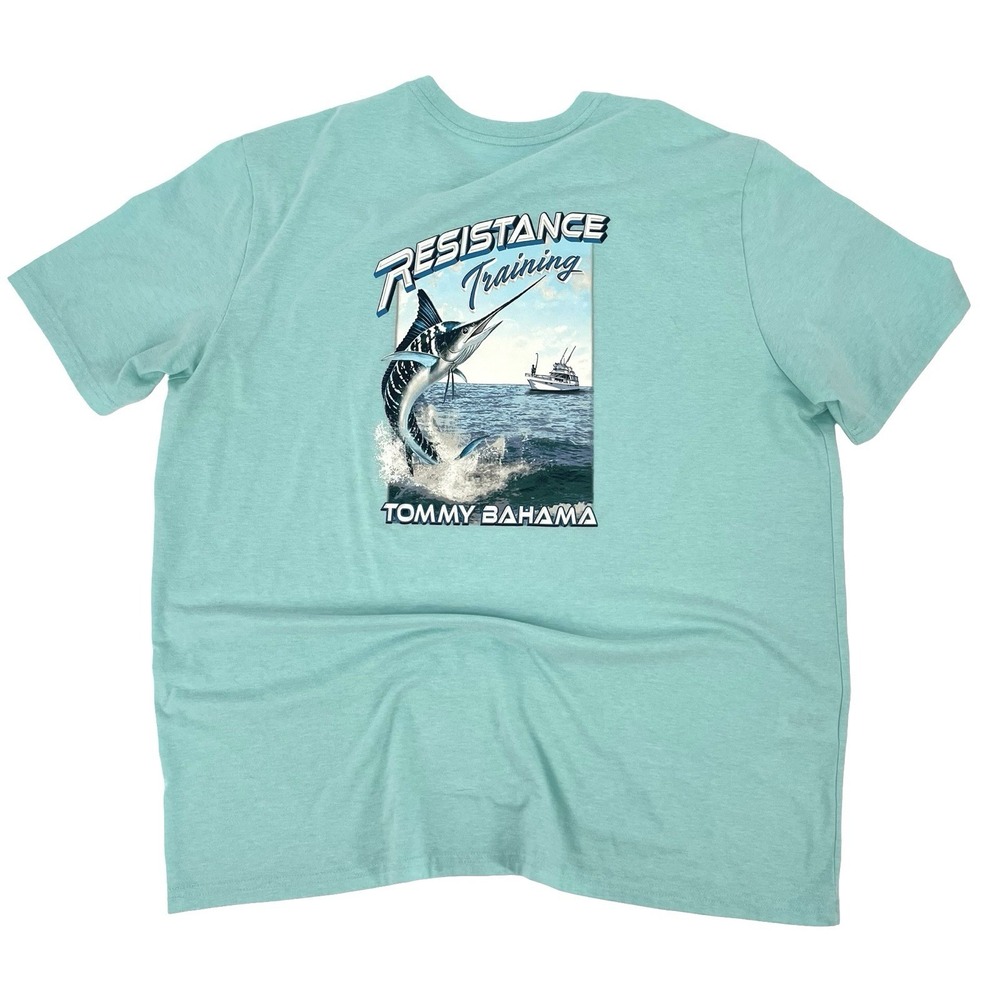 Tommy Bahama Mens XL Resistance Training Marlin Fishing Graphic T Shirt Aqua